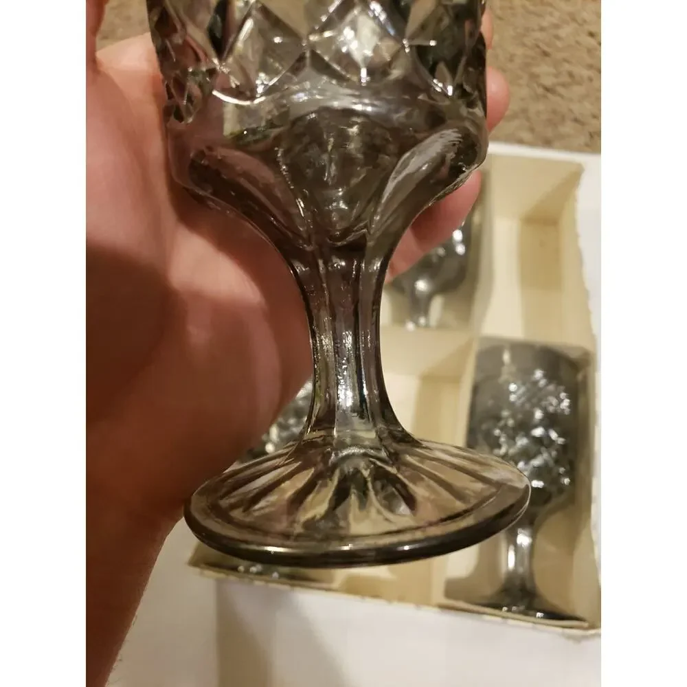 5 Vintage Anchor Hocking Wexford Pattern Cordial Glasses Wine Mist Smoke Color